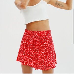 Zara Red Floral Front-tie Skater Skort